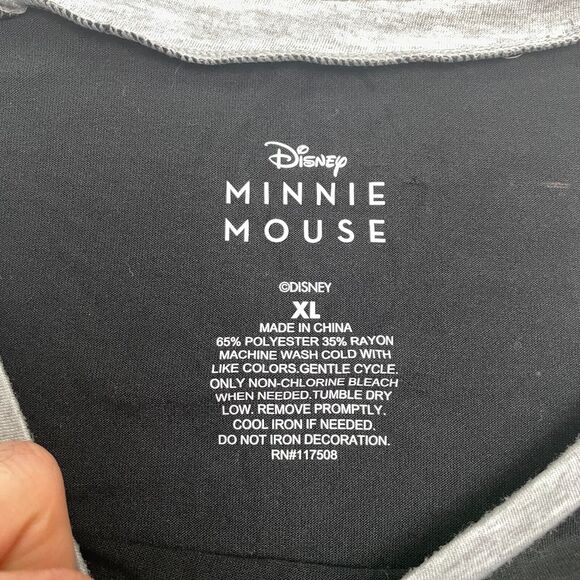 Disney Minnie Mouse Raglan T-Shirt Women XL Black Gray Round Neck Casual Graphic - Picture 4 of 10
